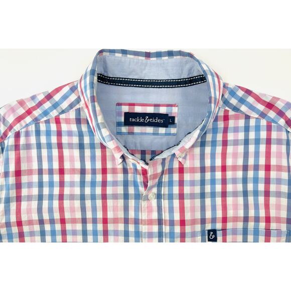 Tackle & Tides Other - Tackle & Tides Preppy Button Shirt Mens Large White Pink Blue Plaid Long Sleeve
